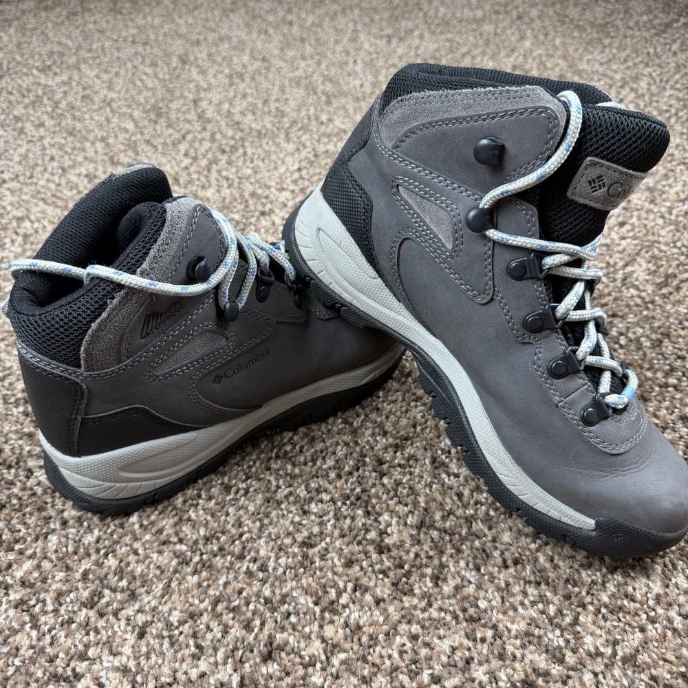 Columbia Women Newton Ridge Plus Waterproof Hiking Boots Grey Blue Size 6.5
